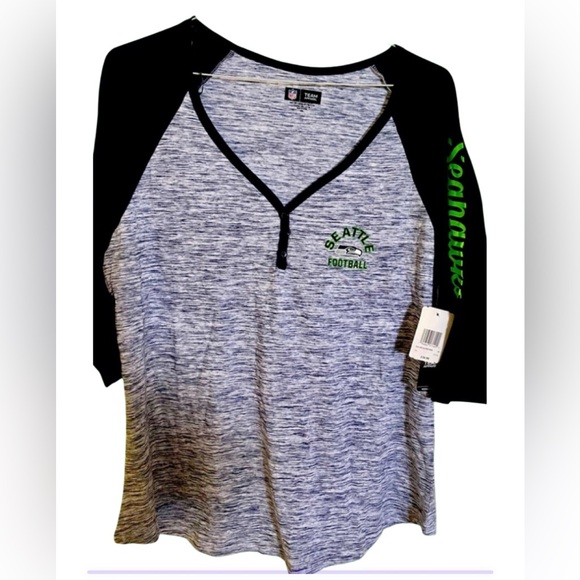 nwt- Seattle Seahawks women,tricolor,button-down V-neck,long sleeve jersey shirt - Picture 3 of 10
